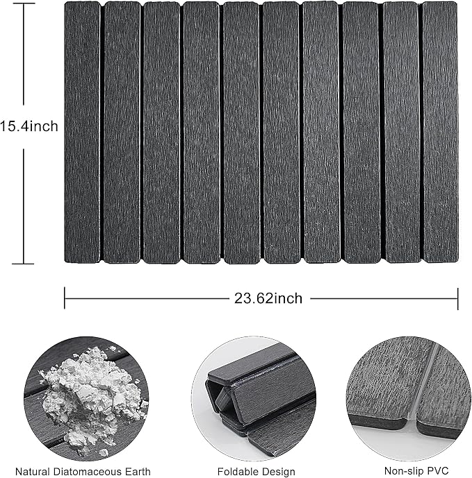 Stone Drying Mat for Kitchen Counter, 24"L x 16" W Quick Stone Dish Drying Mat Diatomaceous Earth Super Fast Absorbent Collapsible Countertop Kitchen Mats Grey