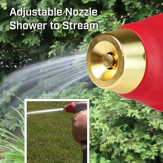 Chapin 4600 Professional Heavy Duty Galvanized Steel 7-way Spray Nozzle With Ergonomic Rubber Grip, Silver/Red