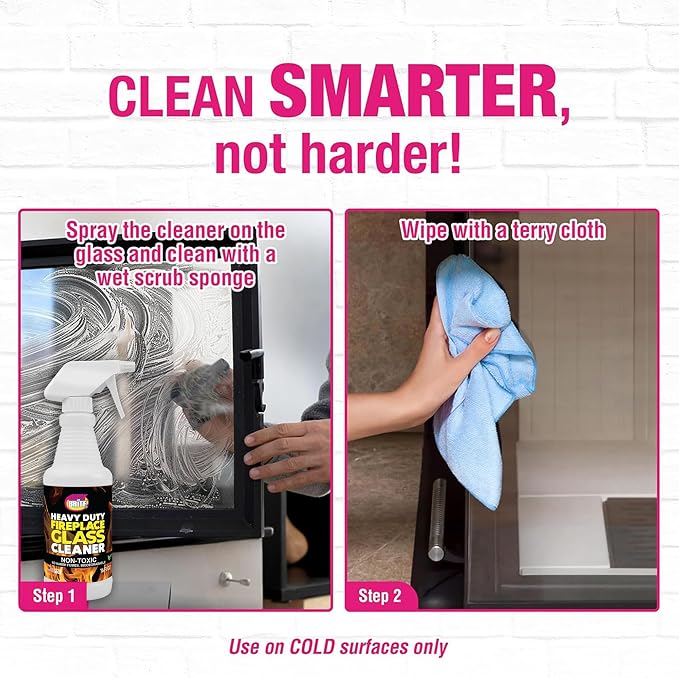 Quick N Brite Fireplace Glass Cleaner Kit with Cloth and Sponge, Removes Soot, Smoke, Creosote, and more, 16 oz, 1-Pack