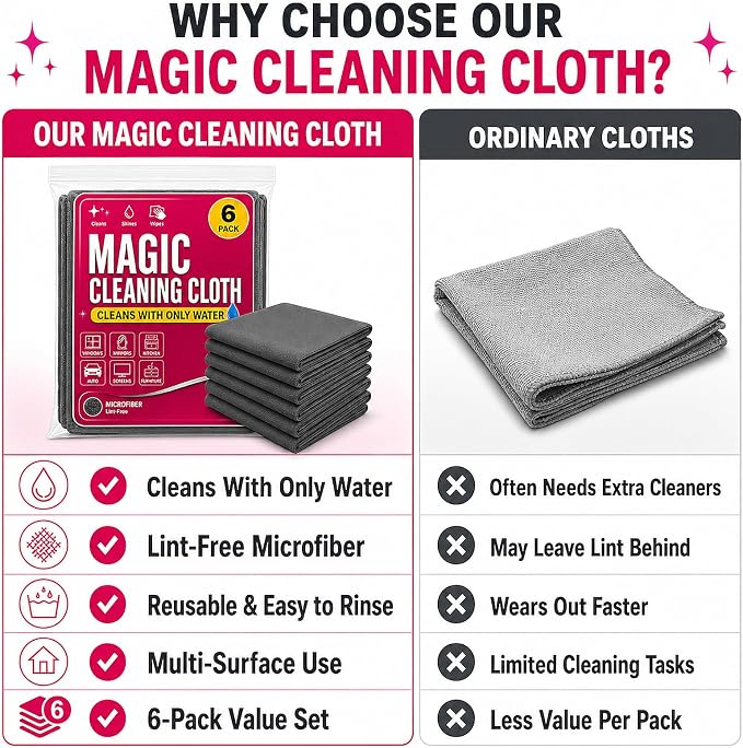 6Pcs-XXL Extra Large Magic Cleaning Cloth, 8x12 Inch Thick Microfiber Cleaning Cloth, Lint Free & Streak Free Reusable Cloths for Glass, Windows, Kitchen, Screens, Car & Household Cleaning