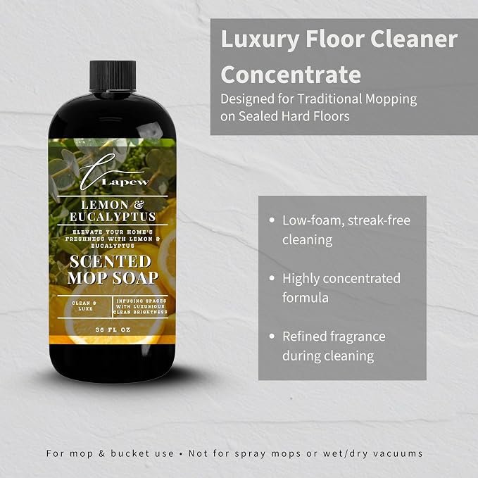 Lapew Lemon & Eucalyptus Scented Mop Soap - Luxury Floor Cleaner Concentrate for Mopping Tile, Laminate, Vinyl & Hardwood | Streak-Free, Low-Foam | 36 oz