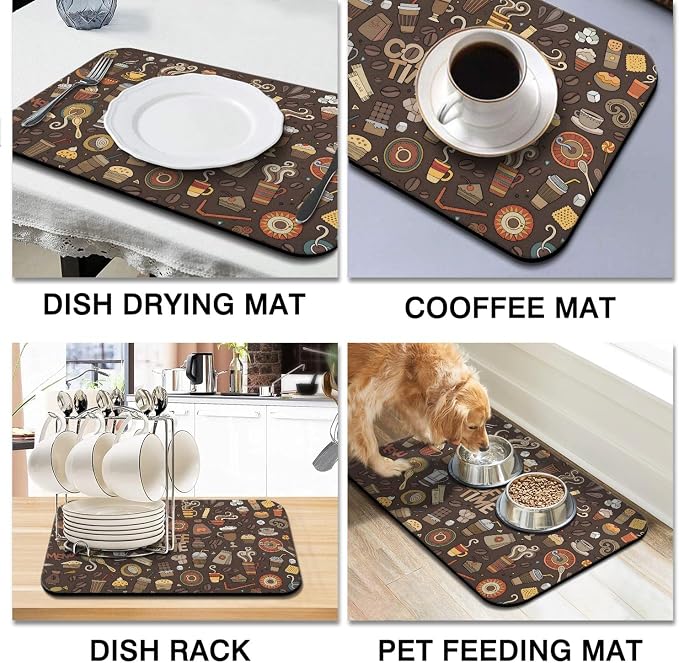 Fun Coffee Mat 23inx15in,Coffee Bar for Countertops,Absorbent Hide Stain Anti-Slip Accessories Fit Under Machine Mat,dish Drying Mats Kitchen, (DS)