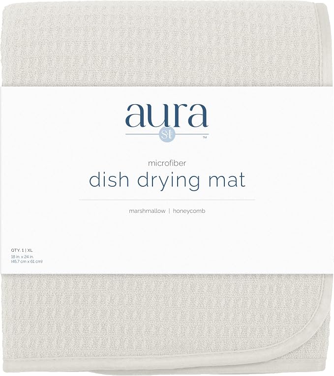 S&T INC. Dish Drying Mat XL, 18” x 24”, Absorbent Microfiber Kitchen Counter Mat, Dish Drying Pad for Dishes, Utensils, Pots and Pans, Extra Large, Cream