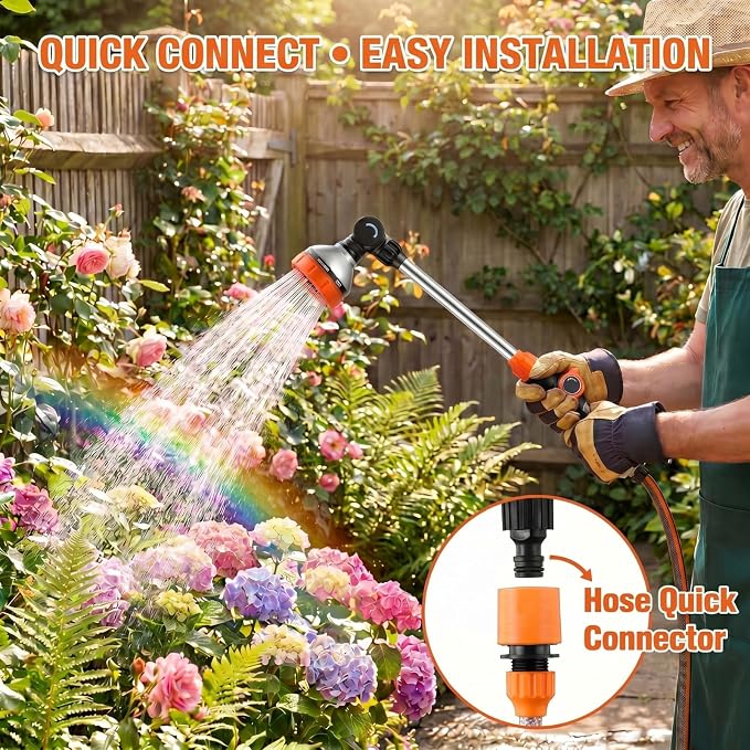 18 Inch Watering Wand for Garden Hose with 8 Spray Patterns | Thumb Flow Control, 8 Spray Patterns, Textured Handle, Hanging Baskets Lawn and Car Washing