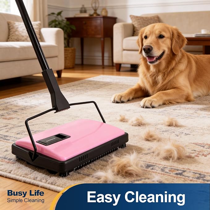 Yocada Manual Carpet Sweeper Cleaner Household Sweeper with Extra Brush | Lightweight Hand Push Non-Electric for Home Office Low&Undercoat Carpets Rugs Pet Hair Dust Scraps Cleaning