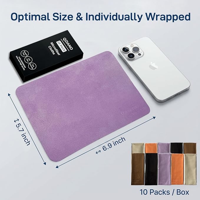 10 Pack Microfiber Cleaning Cloths, Premium 110D Scratch-Free & Lint-Free Clean Cloth for Eyeglasses, Phone Screen, Camera Lens, VR/AR Headset, Car Mirror, Reusable & Washable (5 Colour, 6.9 * 5.7)
