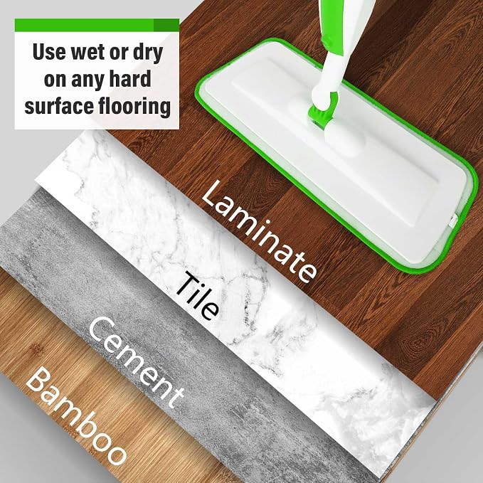 Wet Spray Mop for Floor Cleaning with 14 oz Bottle & 3 Microfiber Pads | Refillable bottle, washable pads, dry/wet use for home or commercial cleaning on hardwood, laminate, wood & ceramic floors