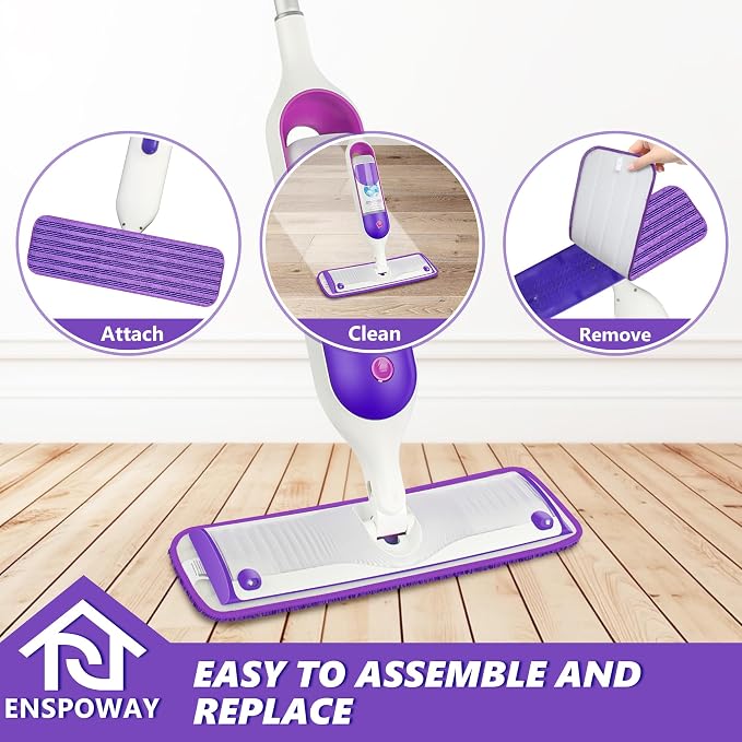 Reusable Microfiber Mop Pads for Swiffer PowerMop: 15” Washable Refills | 4 Absorbent Mopping Replacements, Wet Dry Use, for Multi-Surface Hardwood Tile Floor, Kitchen Bathroom Cleaning, Purple