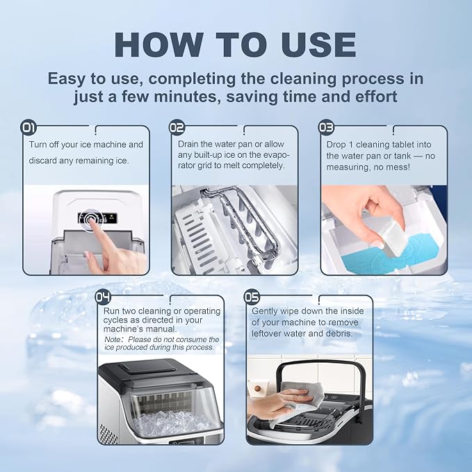 24pack Ice Machine Cleaner Maker Descaler Tablets Compatible with All Major Brands, Nickel Safe Descaler Countertop Portable Commercial Icemaker Cleaning - Bulk 1 Year Supply