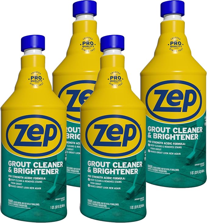 Zep Grout Cleaner and Brightener - 32 Ounce (1 Bottle) - ZU104632 - Deep Cleaning Formula Removes Old Stains From Grout (Pack of 12)