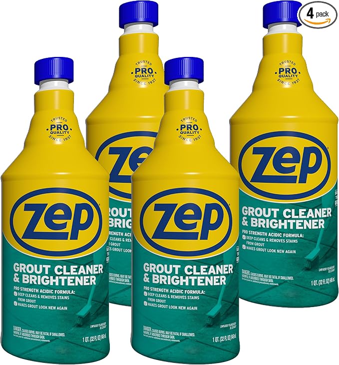 Zep Industrial Grout Cleaner and Brightener - 32 oz (Pack of 4) ZU104632 - Deep Cleaning Pro Formula