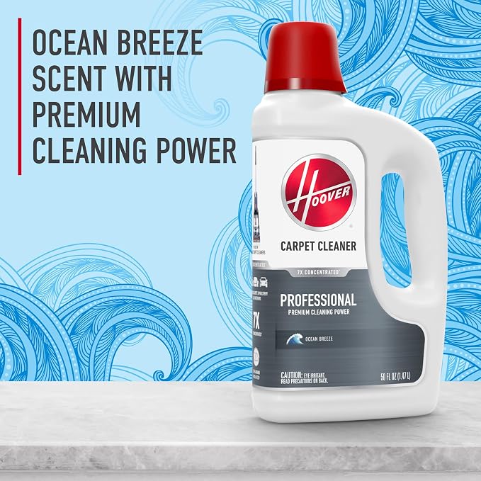 Hoover Prime Professional Carpet Cleaner Solution, 50 oz., Ocean Breeze Scent, Powerful Carpet Shampoo Solution, Remove Tough Stains from Carpet and Upholstery, Pair with Hoover Carpet Cleaner Machine | Powerful Carpet Shampoo Solution, Remove Tough St...
