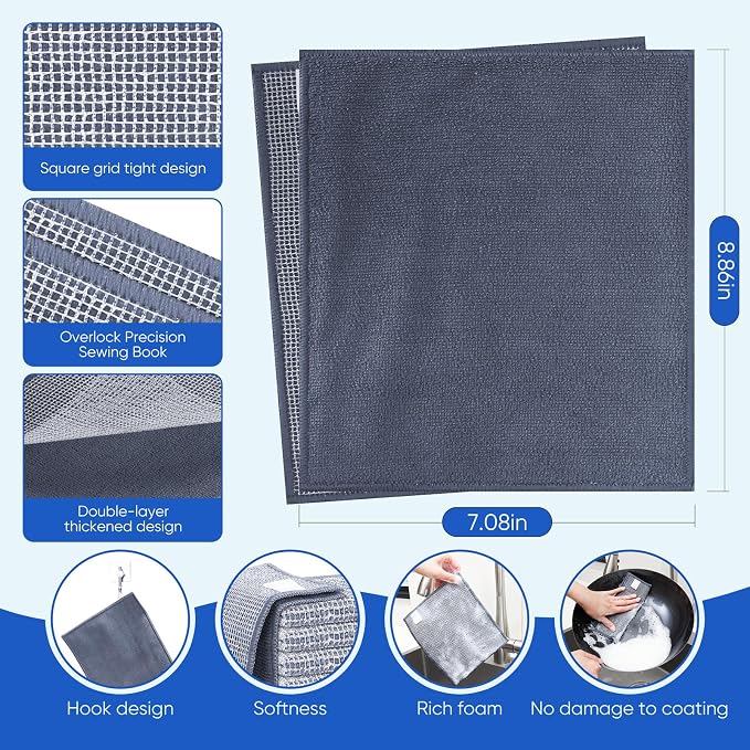 Forggon 10Pcs New Upgrade 2-Layer Non Scratch Wire Dishcloth,Wire Dishwashing Rag, Non-Scratch Wire Dishwashing Rags for Wet and Dry, Kitchen Cleaning Dish Rags for Cookware,Sinks, Dishes,Stove