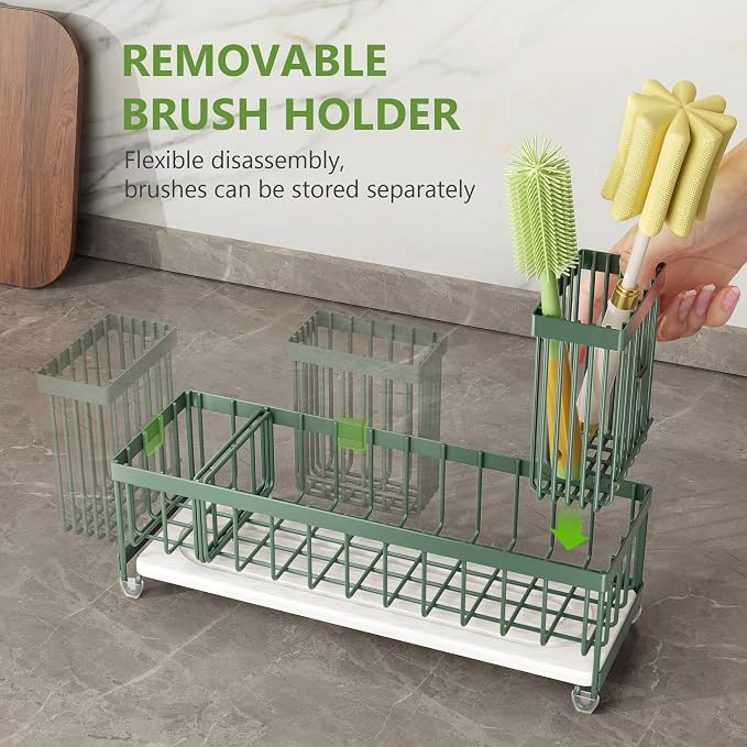 Cisily Extra Large Sink Caddy Organizer with Drying Stone, Sage Green Sponge Holder for Kitchen, Dish Brush Holder for Countertop, Kitchen Decor Storage and Essentials