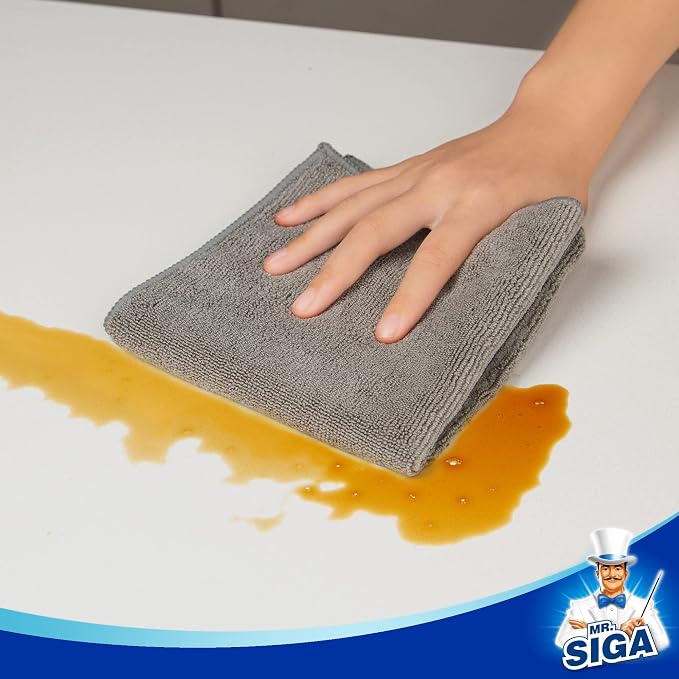 MR.SIGA Microfiber Cleaning Cloths, Streak Free Microfiber Towels, 12 Pack | All-purpose microfiber cloths, ultra absorbent, reusable household cleaning towels, Gray, 32 x 32 cm(12.6 x 12.6 inch)