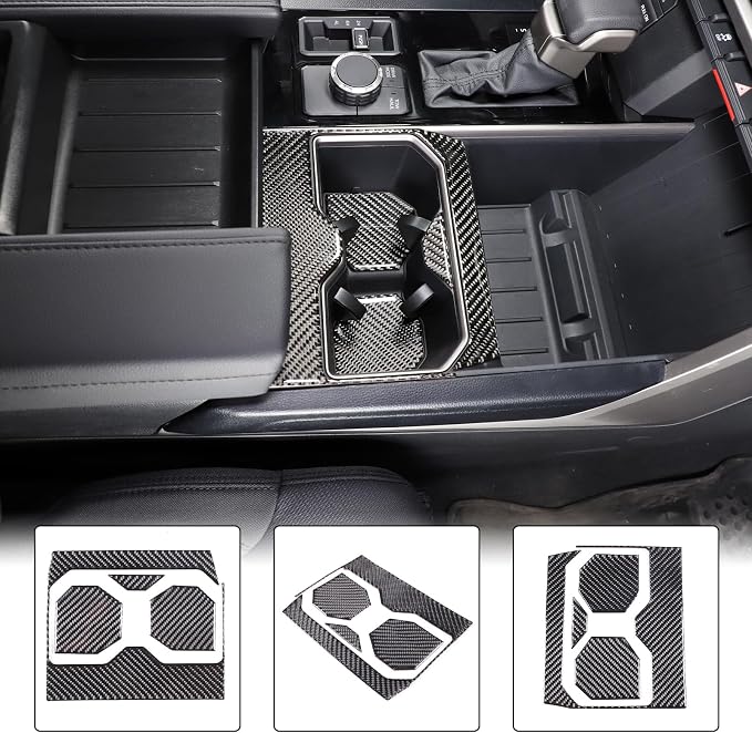 Car Front Seat Central Armrest Cup Holder Cup Panel Trim Sticker Compatible with Toyota Tundra/Sequoia 2022-2024 Real Carbon Fiber Center Console Cup Holder Decorative Frame Protect Cover Accessories