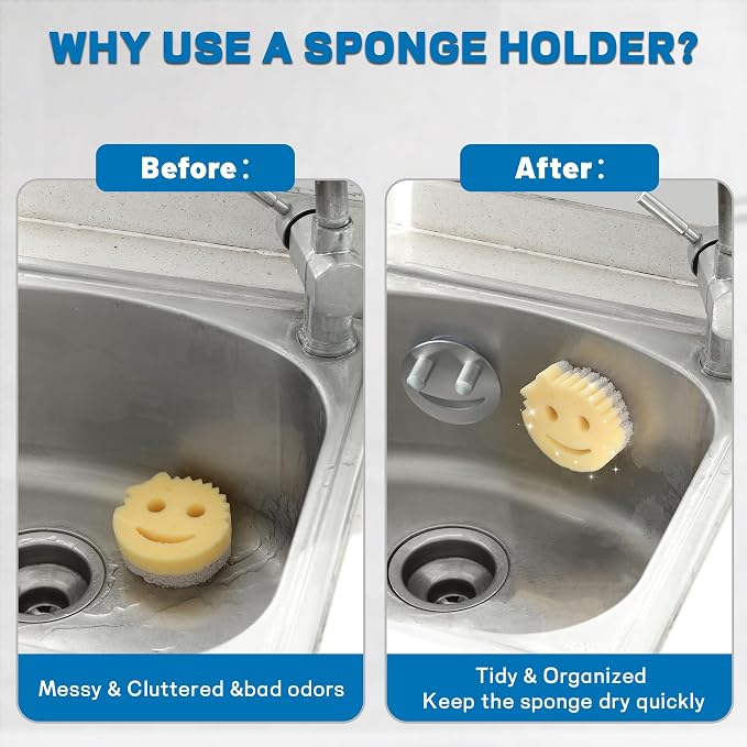 Discount Parts Direct Stainless Steel Sponge Holder For Scrub Daddy Mommy Sponge, Bathroom Kitchen Sink Caddy Organizer Storage with Suction Cup, Dishwasher Safe, Keep Sponge Dry, Silver, 1-Pack