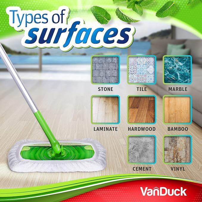 VanDuck Reusable 100% Cotton Mop Pads for Swiffer Sweeper (8-Pack) | Mop not included, reusable terry cloth mop covers, cotton replacement refills, machine washable wet mopping pads
