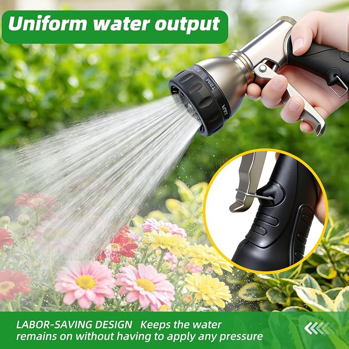 ARXIVE Metal Garden Hose Nozzle, Heavy Duty High Pressure Hand Sprayer | 7 Adjustable Patterns for Watering, Car Wash, Pet Rinse & Patio, Leak-Proof Rustproof Metal with Non-Slip Grip
