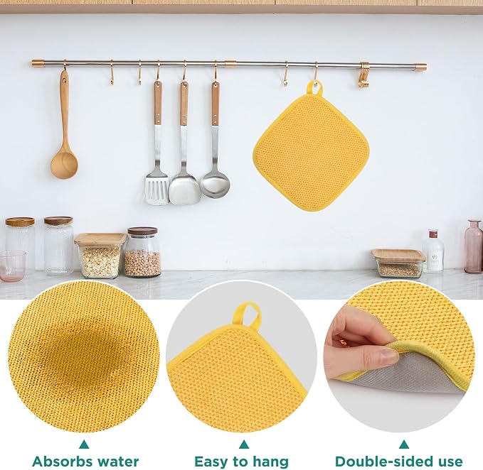 GeeRic Microfiber Dish Drying Mat, Super Absorbent Kitchen Dish Drying Pad, Reversible for Countertop, 7*7 inch Yellow