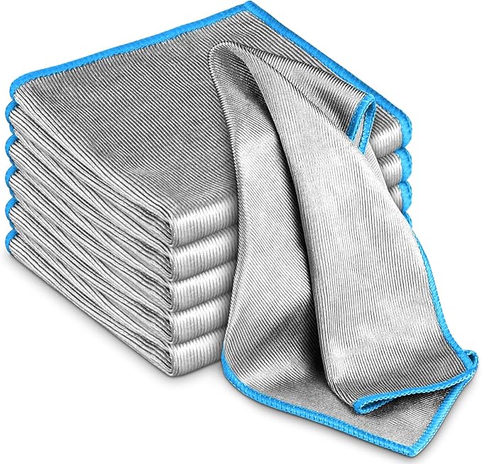 Airlab Glass Polishing Streak Free Miracle Cleaning Cloth, Sliver-Blue | Lint Free Microfiber Cleaning Rags for Glasses Kitchen Dish Mirrors Easy Clean, 12 x 12 Inches, Pack of 6