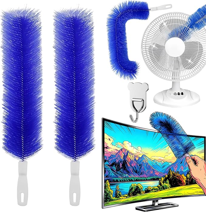 Bendable Microfiber Head, Reusable Dust Remover, 2026 Upgrade Fan Cleaner Brush, Bendable Microfiber Duster Washable Fans Cleaning Brush for Blind, Cobweb, Air Vents Cars Curtains (Blue*2)
