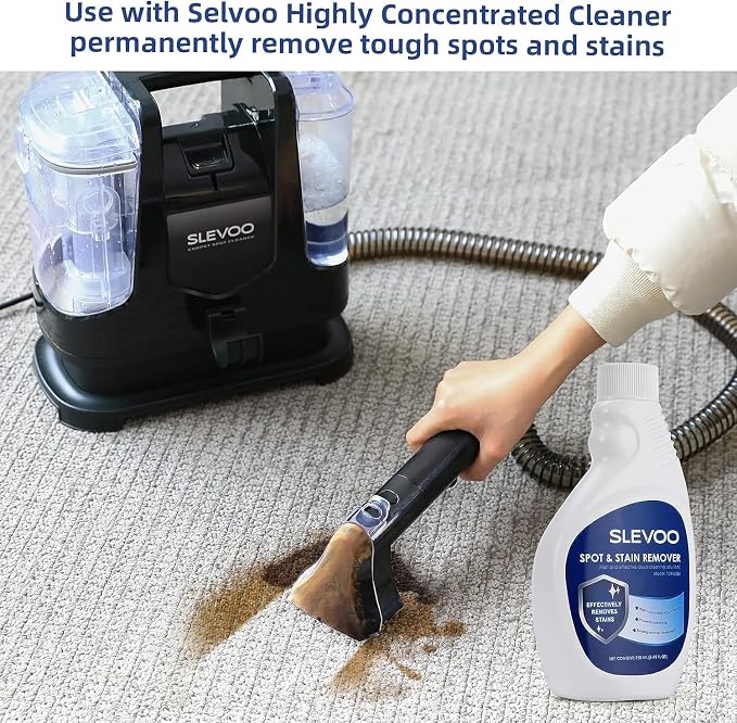 Slevoo 400W 18Kpa Carpet Cleaner Machine with 1 Bottle Cleaning Solutions | Strong Suction Upholstery Spot Cleaner for Pet Accidents Car Interiors Rugs Furniture, Dual 40oz Tanks, 16.4ft Cord