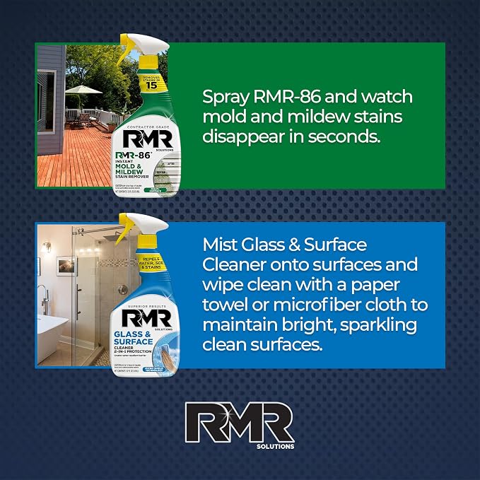 RMR Surface Renewal System – Instant Stain Remover + Glass & Surface Cleaner/Protectant, Indoor/Outdoor Cleaning Kit for Mirror, Screen, Furniture, Siding, & Deck, 2–32 Oz Bottles