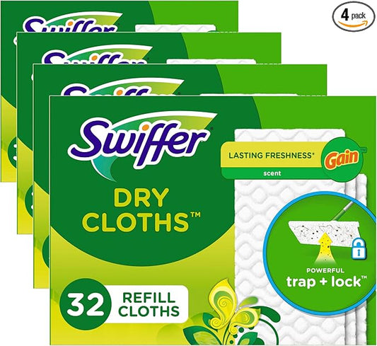Swiffer Sweeper Dry Sweeping Cloth Refills,Gain Original,32 Count (Pack of 4)