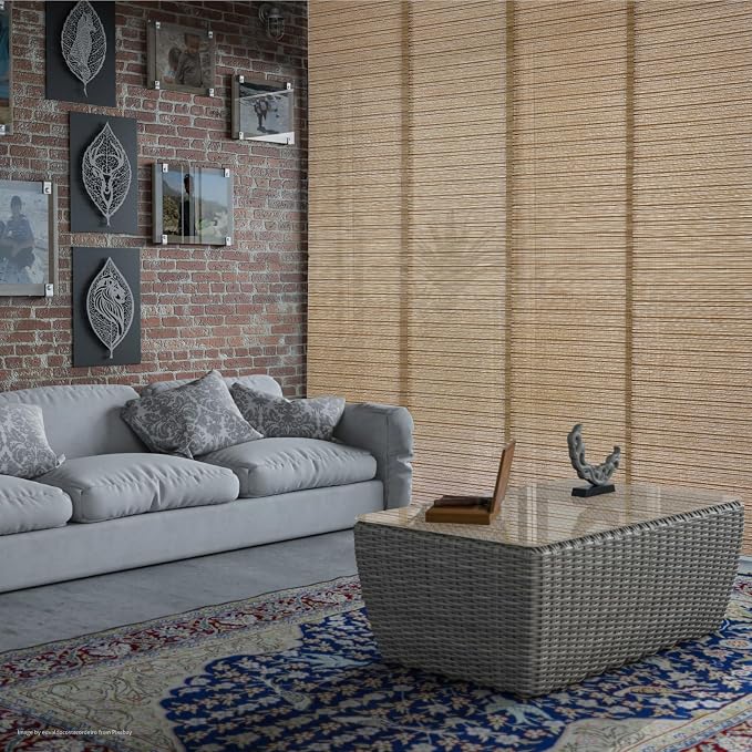 Replacement Fabric Panels for Sliding Glass Door (4-Pack, 23"x96"), Fabric Only, Natural Woven Blind Slats, Trimmable, Sheer, Track & Bottom Rail Not Included,Caramel Brown