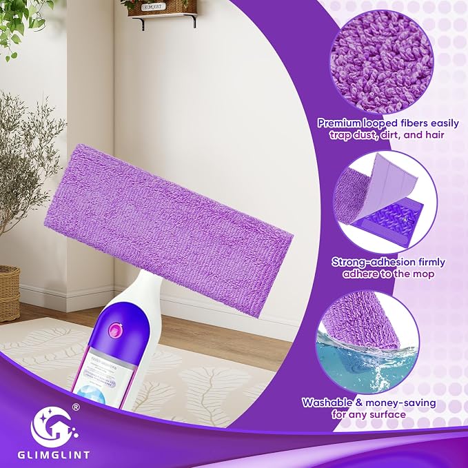 GLIMGLINT 8 Pack Reusable Microfiber Mop Pads Compatible with Swiffer PowerMop, 13 ''-15 '' Spray Mop- Washable Pads for Multi-Surface Floor Cleaning