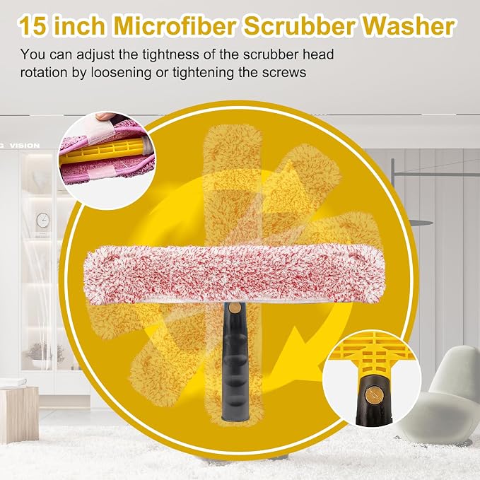 Professional Window Cleaning Kit with Bucket 3 Gallon, 6FT Extension Pole | Window Washing Kit with 14" Squeegee,15" Scrubber,Spray Bottle,Window Washing Equipment Cleaning Tool for Outdoor Home