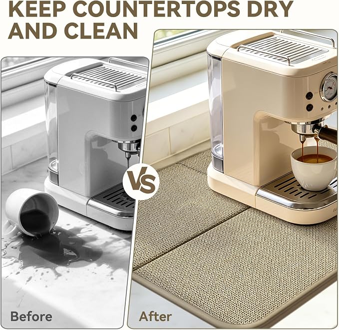 YDKGL Dish Drying Mat for Kitchen Counter, Ultra Absorbent & Fast Drying Dish Mat Machine Washable Foldable Drying Pad for Countertops, Sinks, Draining Racks, Brown