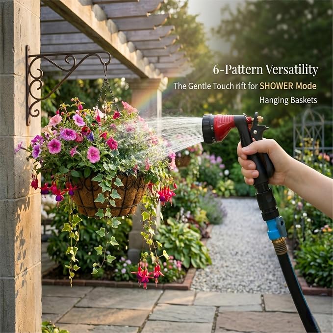 GREEN MOUNT Water Hose Nozzle Spray Nozzle, Metal Garden Hose Nozzle with Adjustable Spray Patterns, Perfect for Watering Plants, Washing Cars and Showering Dogs & Pets