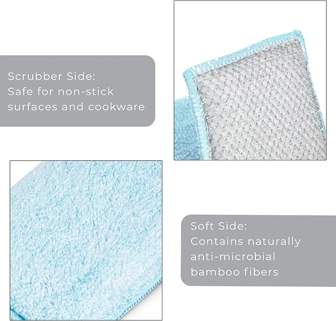 Smart Design Heavy Duty Scrub Sponge with Bamboo Odorless Rayon Fiber - Set of 9 - Ultra Absorbent - Soft and Metallic Scrub - Cleaning, Dishes, and Hard Stains - Spring - Yellow, Mint, Blue