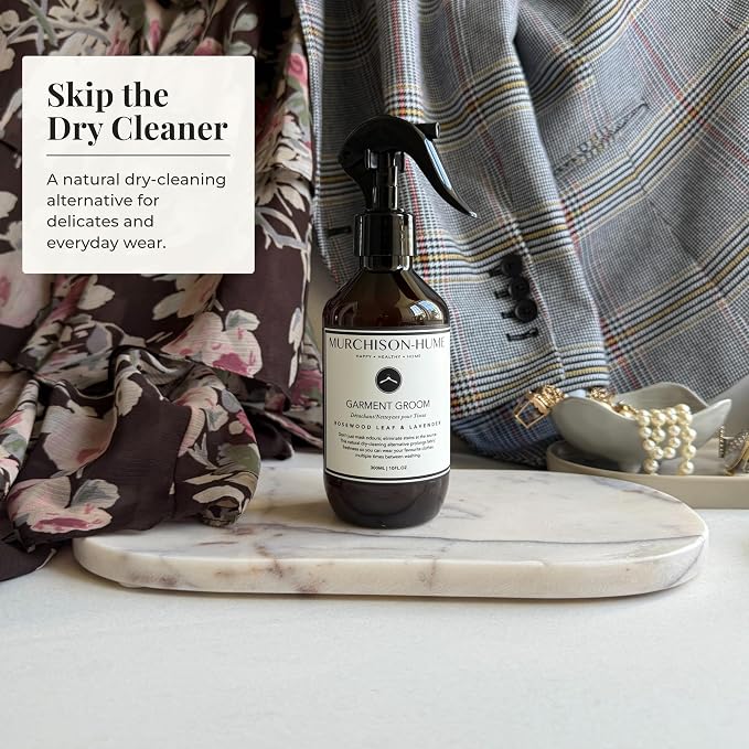 Murchison-Hume Garment Groom Fabric Spray & Stain Remover | Natural Dry-Cleaning Alternative | Odor Eliminator + Wrinkle Release | Refreshes Clothes Between Wears | Rosewood Leaf & Lavender|