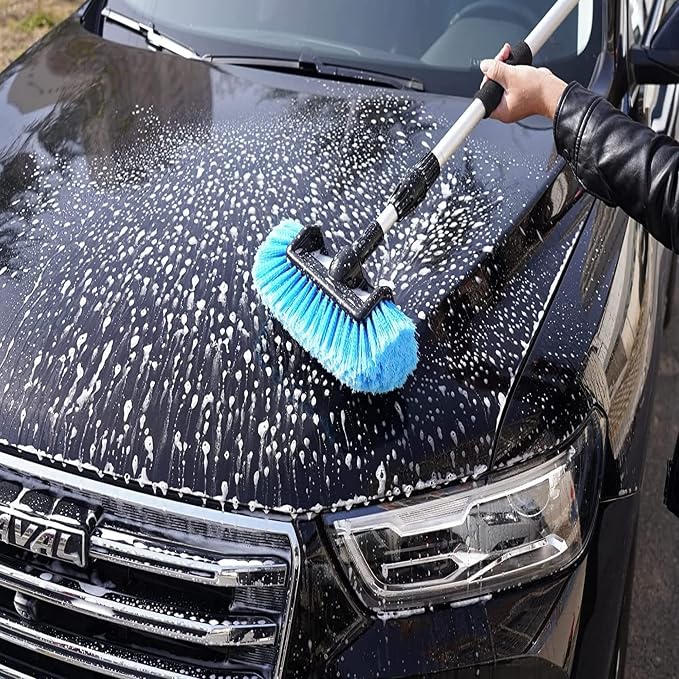SCRUBIT 12" Car Wash Brush with Soft Bristles for Car Truck Boat Deck & House Cleaning, Exterior Washing Brush Connects with Pole & Hose, Storage Bag Included (Blue)