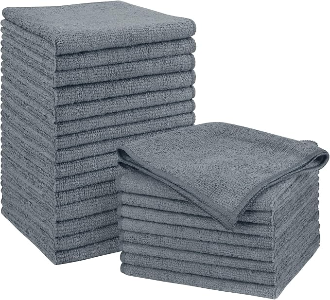 Orighty Microfiber Cleaning Cloth, Cleaning Rags, 24 Pack, 12x11 in, Grey | Microfiber Towels for Cars, Soft Highly Absorbent Rag, Lint Free Cloths for Car Care, House, Kitchen
