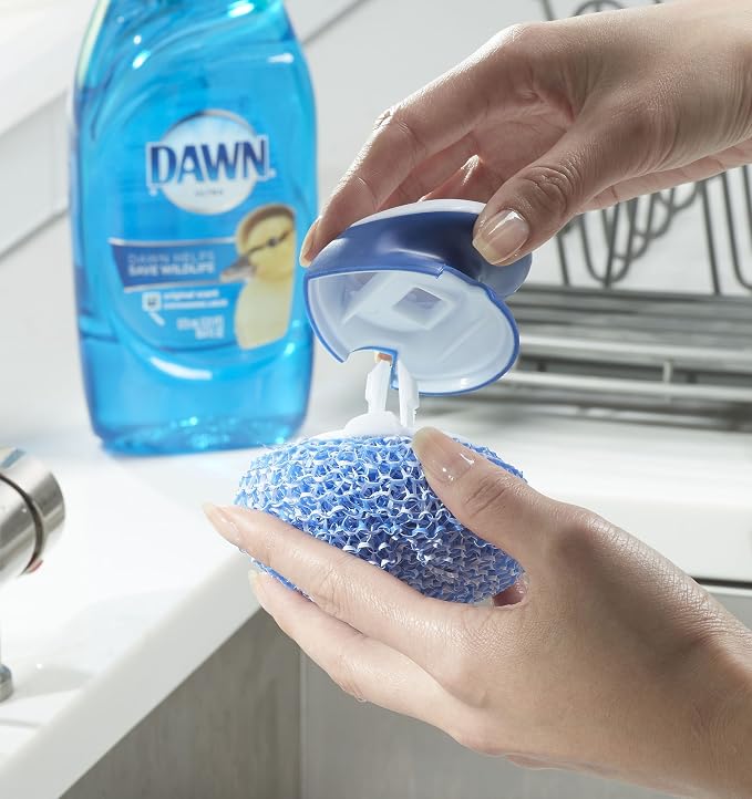 Dawn Handi Scrub Dishwashing Scrubber and Storage Dish, White/Blue