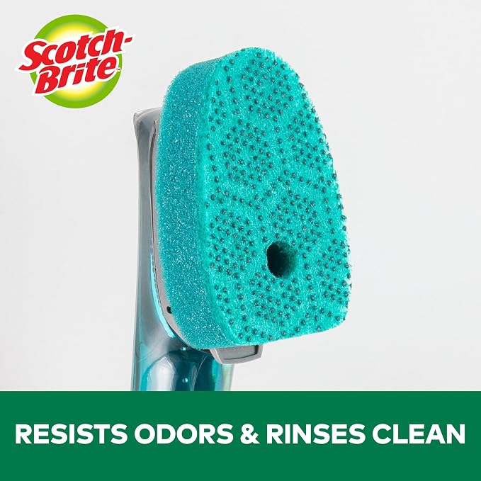 Scotch-Brite Advanced Soap Control Heavy Duty Dishwand,1Dish Wand,Prevents Soap from Leaking,Leak-Free Guarantee,Best for Cast Iron Skillets & Grill Grates,Fits All Scotch Brite Refills(Pack of 4)