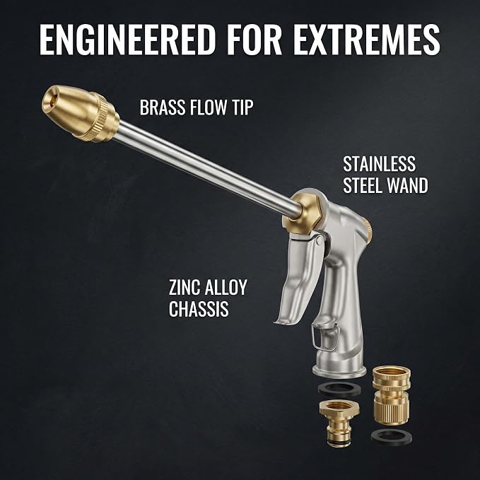 Garden hose nozzle spray, heavy metal high-pressure water gun, rotating can obtain different types of spray, watering plants and lawn, car washing, yard and pets (Long nozzle set)