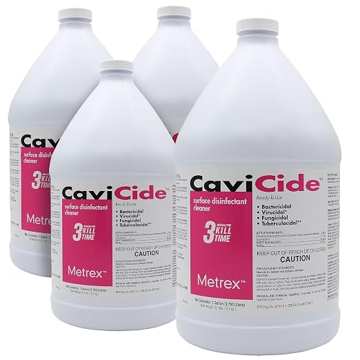 Metrex CaviCide Germicidal Surface Disinfectant Cleaner – EPA-Registered Quaternary Ammonium – Kills Flu Virus, Bacteria & Fungi – Hospital-Grade for Medical, Dental & Lab – 1 Gallon, Pack of 4 (Case)