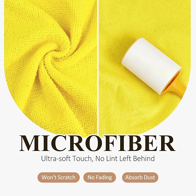 30 Pack Microfiber Cleaning Cloths, Dish Towels for Kitchen, Cleaning Rags for Car, Window, Bathroom, Household, Ultra Absorbent Cleaning Supplies Lint Free Streak Free, Reusable & Washable (Yellow)