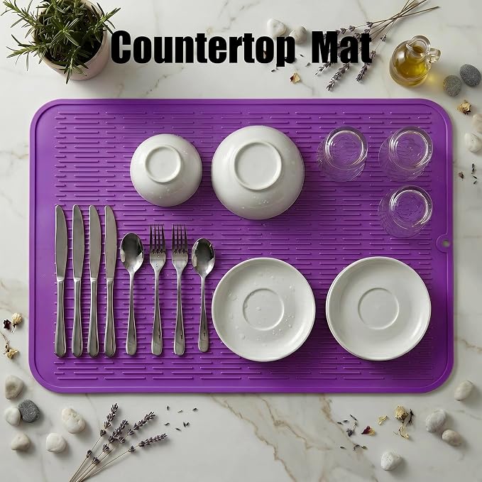 MicoYang Silicone Dish Drying Mat for Multiple Usage,Easy clean,Eco-friendly,Heat-resistant Silicone Mat for Kitchen Counter or Sink,Refrigerator or Drawer Liner Purple 4XL 32 inches x 18 inches