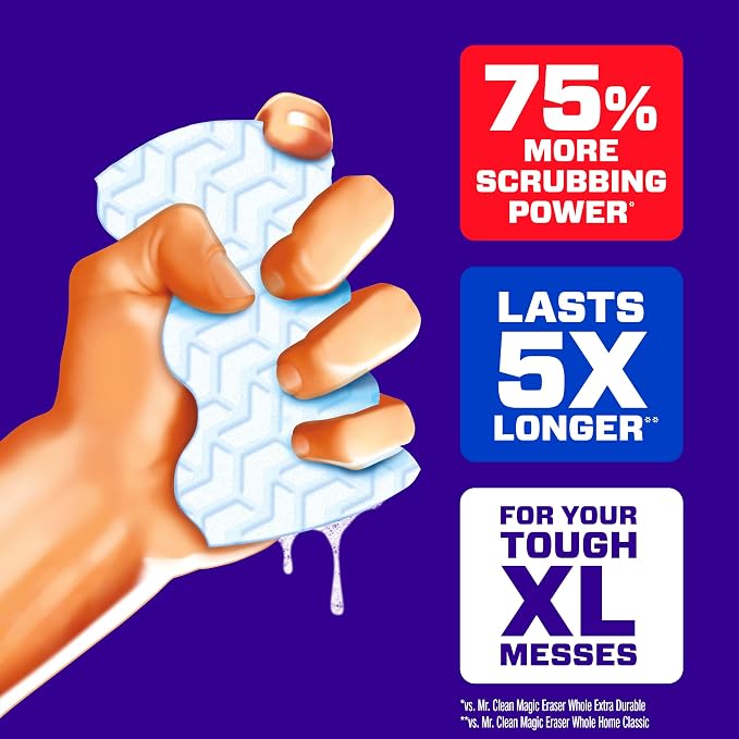 Mr. Clean Magic Eraser Sponge, All Purpose Cleaner, Long Lasting Cleaning Scrubber, Wall, Sneaker, Oven, Kitchen, Bathroom, Shower Cleaner, Cleaning Supplies, Whole Home Extra Durable XL, 8ct
