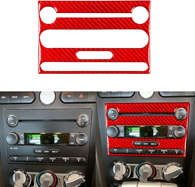 Red Real Carbon Fiber Trim for Ford Mustang Accessories | for GT Shelby 2005 2006 2007 2008 2009 Radio Dash Panel Frame Interior Thick Overlay Decal