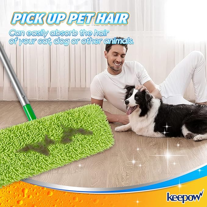 KEEPOW Reusable XL Mop Pads Compatible with Swiffer XL Sweeper, X-Large Dry Sweeping Cloths, Wet Mopping Cloths, Washable Microfiber XL Wet Pads Refills for Surface/Hardwood Floor Cleaning, 4 Pack