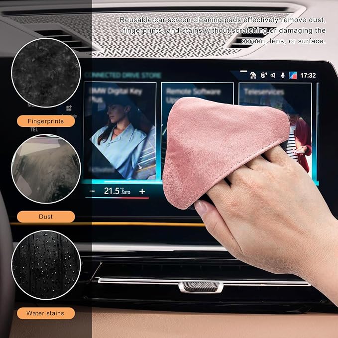 2 PCS Car Screen Cleaner, Square Microfiber Cloth Non-Scratch Auto Touchscreen Cleaning Wipes, Foldable Touch Screen Pad Universal Cleaning Tool for Vehicle Dashboard Display