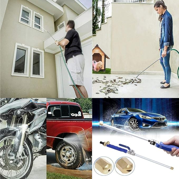 High Pressure Power Washer Wand with Flexible Hose Nozzle, 39'' | Hydro Jet Power Washer Cleaning Tool, Wand Lance for Gutter Patio Car Pet Window Glass Blue