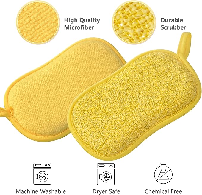 Multipurpose Kitchen Scrub Sponges, Heavy Duty Cleaning Non-Scratch Scrub Sponge, Reusable Microfiber Sponge for Household Cleaning, Six Color Packaging (6pcs)